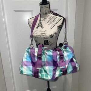 LULULEMON Duffel Bag – RARE - EUC Foxy Plaid - Potion Purple/Savage Green